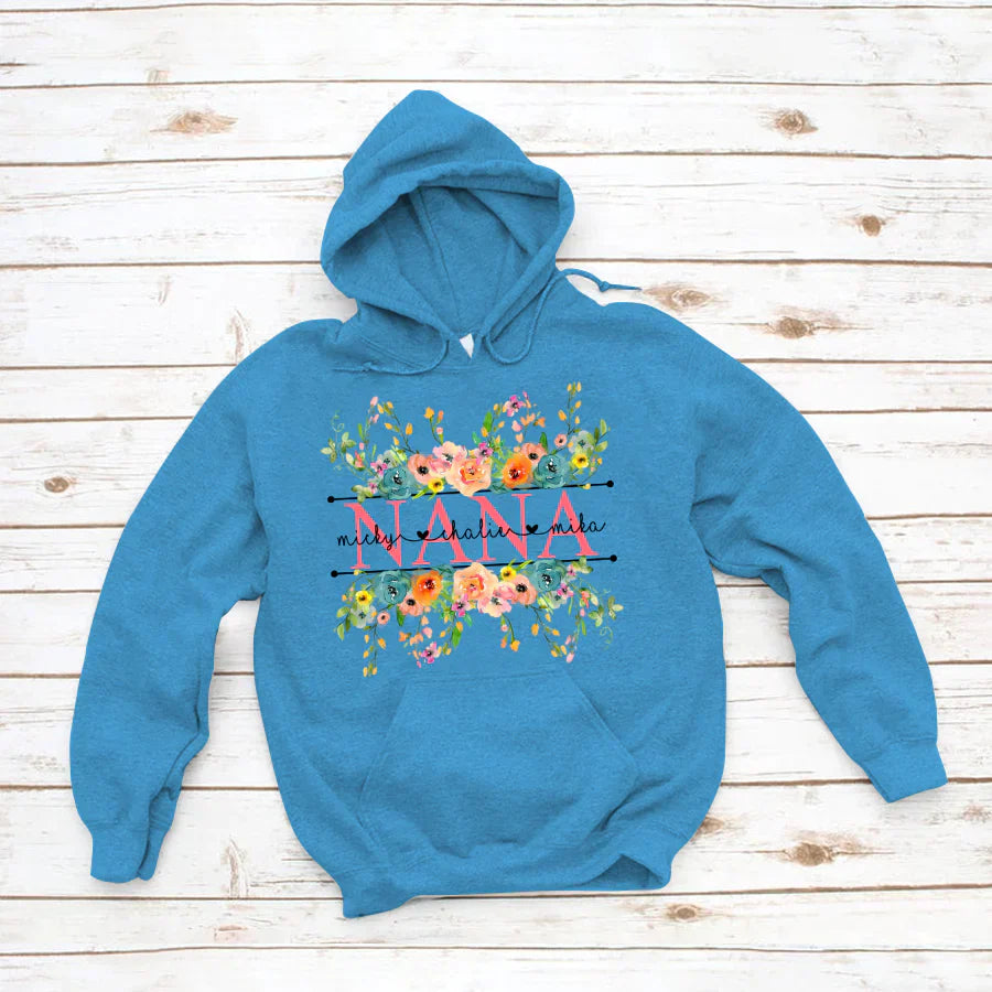 Bright Watercolor Floral Nana And Grandkids CTH01 Hoodie