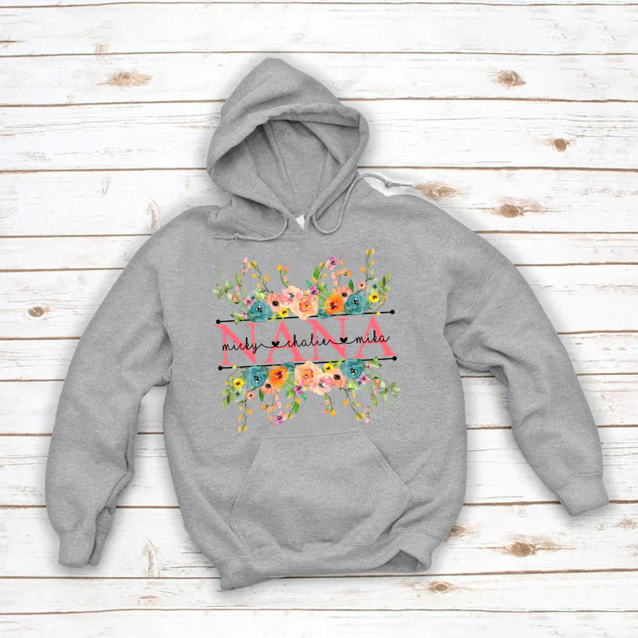 Bright Watercolor Floral Nana And Grandkids Flower CTH01 Hoodie