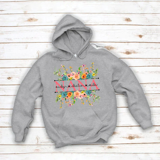 Bright Watercolor Floral Nana And Grandkids Flower CTH01 Hoodie
