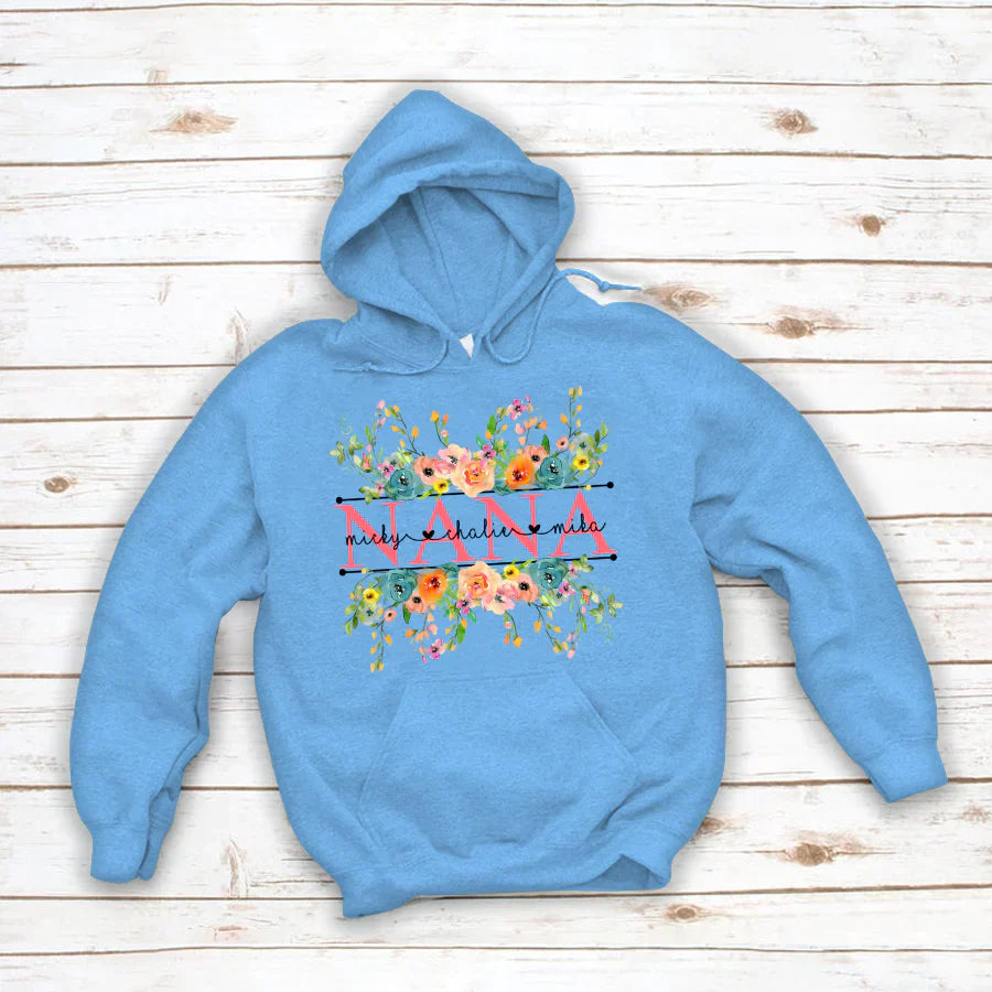 Bright Watercolor Floral Nana And Grandkids Flower CTH01 Hoodie