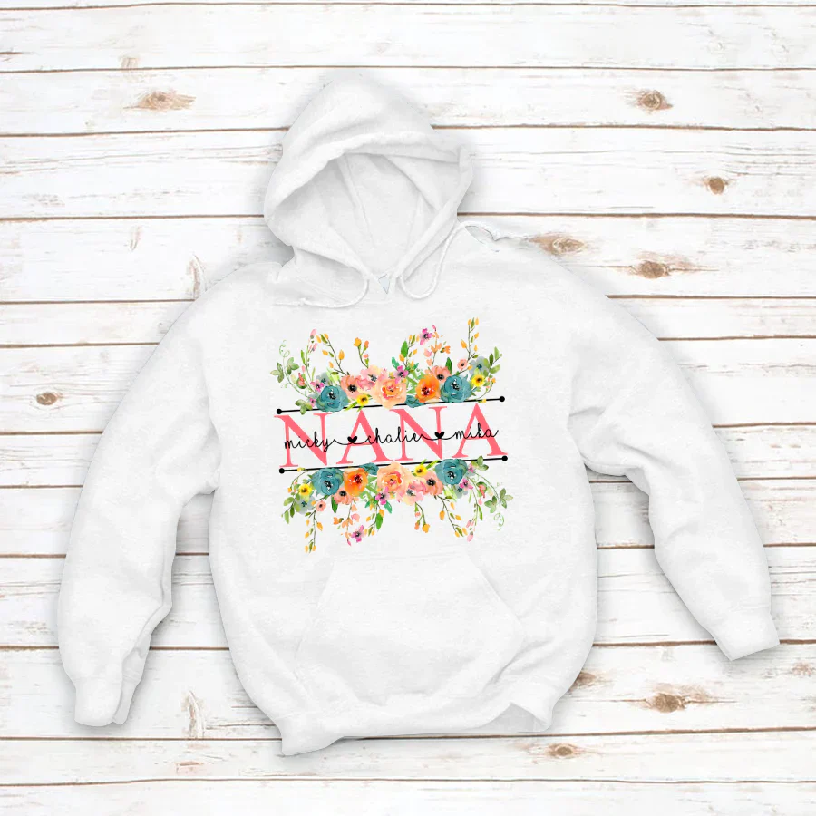 Bright Watercolor Floral Nana And Grandkids Flower CTH01 Hoodie