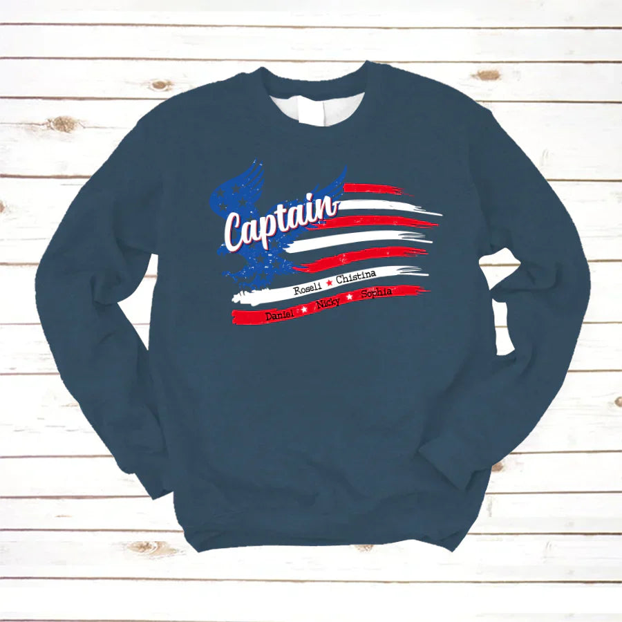 Captain With Grandkids Names 4th Of July CTL94 Sweatshirt