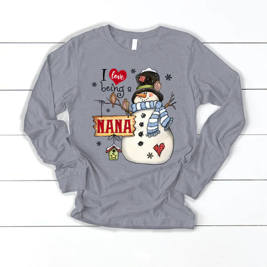 Godmerch Personalized I Love Being A Nana Snowman Longsleeve