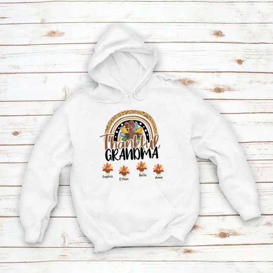 Godmerch Personalized Thankful Grandma With Grandkids Thanksgiving Shirt Hoodie