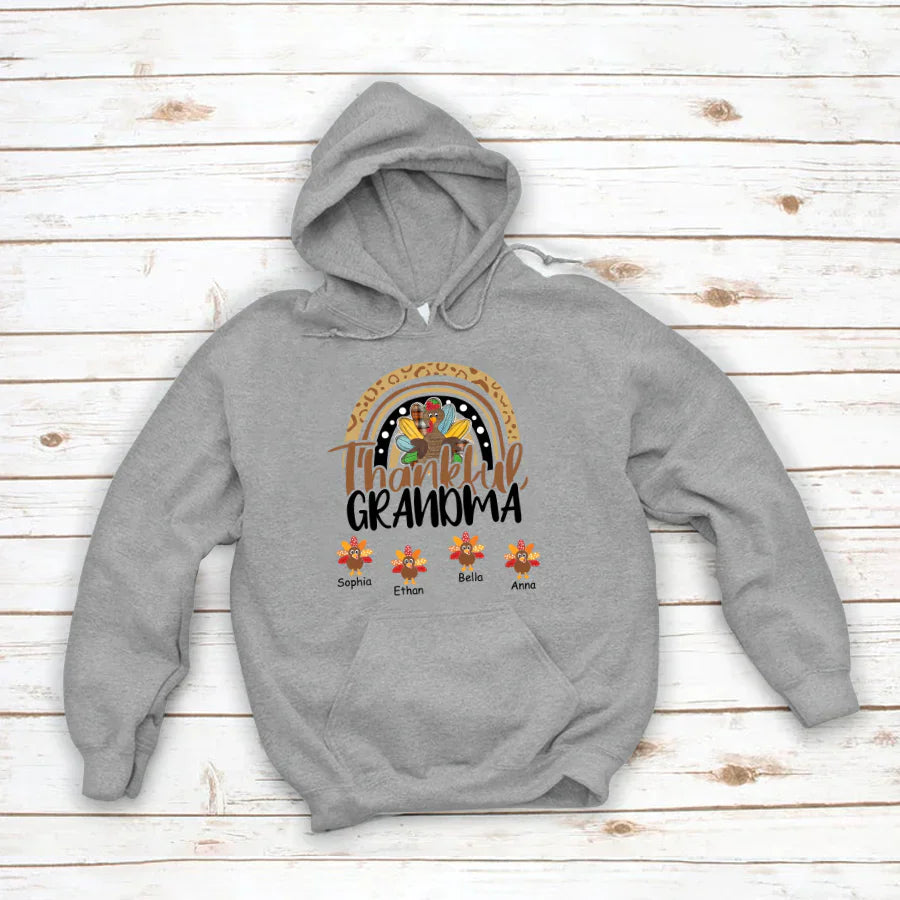 Godmerch Personalized Thankful Grandma With Grandkids Thanksgiving Shirt Hoodie