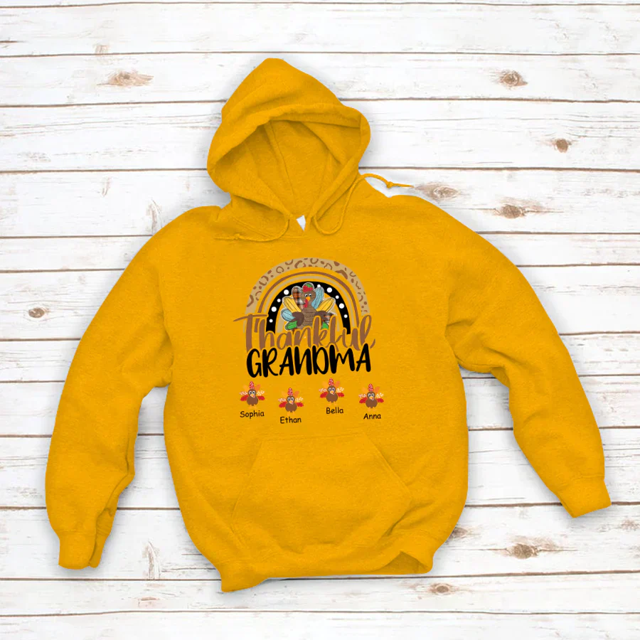 Godmerch Personalized Thankful Grandma With Grandkids Thanksgiving Shirt Hoodie