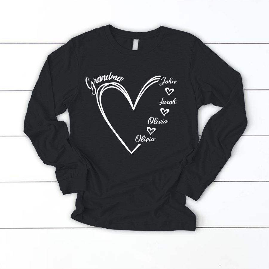 Custom Grandma shirt, Grandma Heart Shirt Longsleeve
