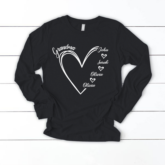 Custom Grandma shirt, Grandma Heart Shirt Longsleeve