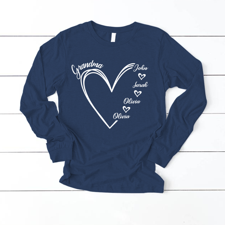 Custom Grandma shirt, Grandma Heart Shirt Longsleeve
