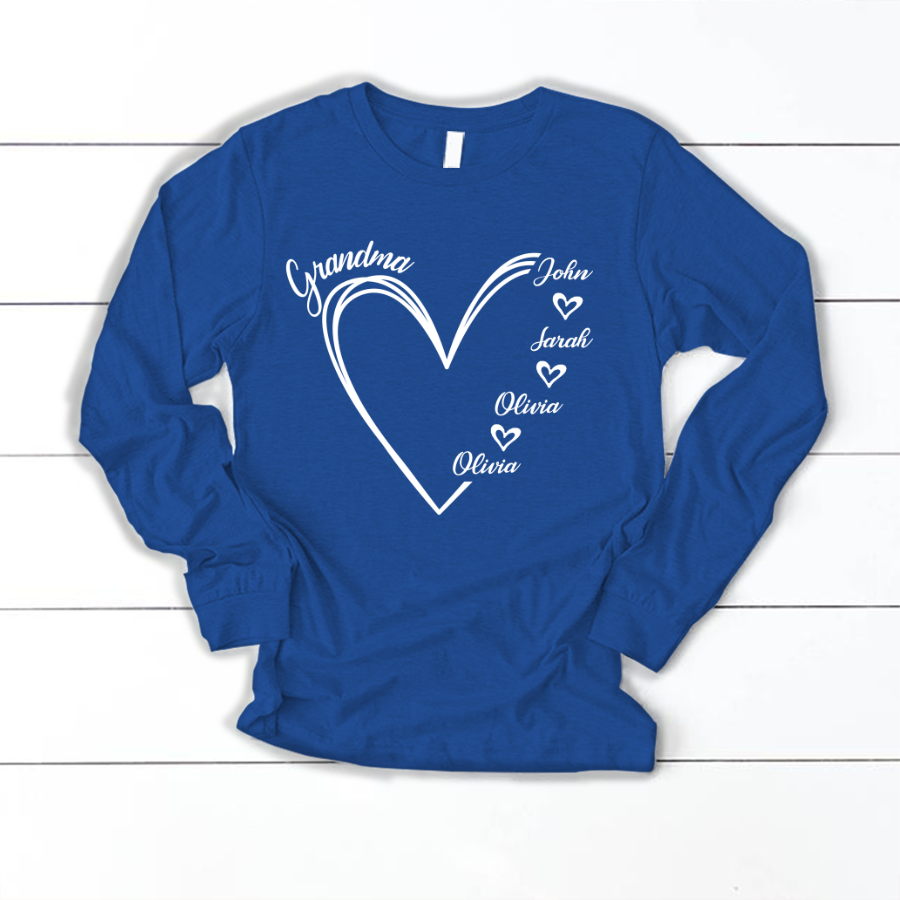 Custom Grandma shirt, Grandma Heart Shirt Longsleeve