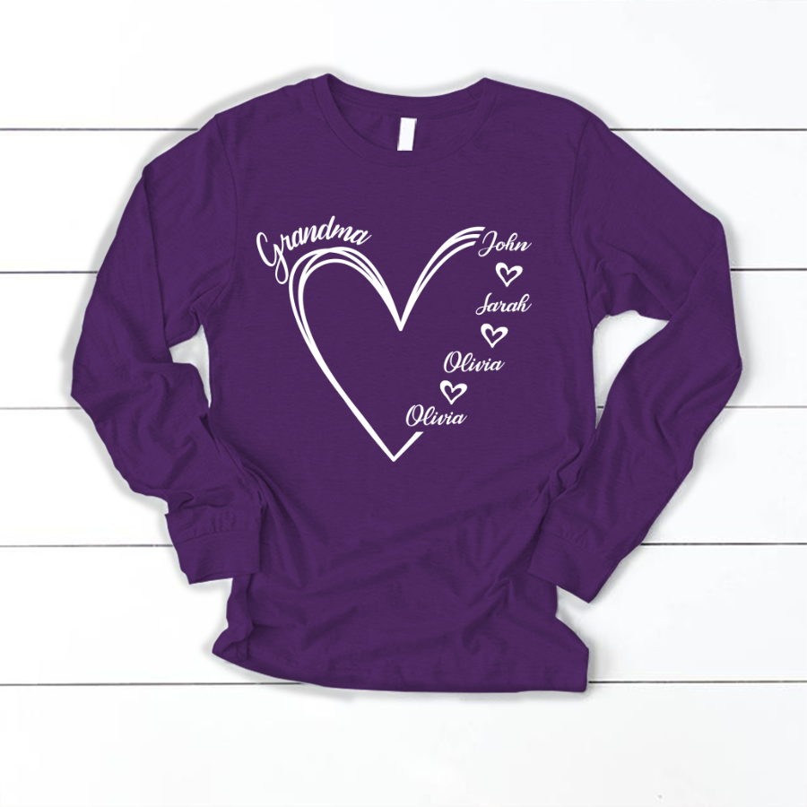 Custom Grandma shirt, Grandma Heart Shirt Longsleeve