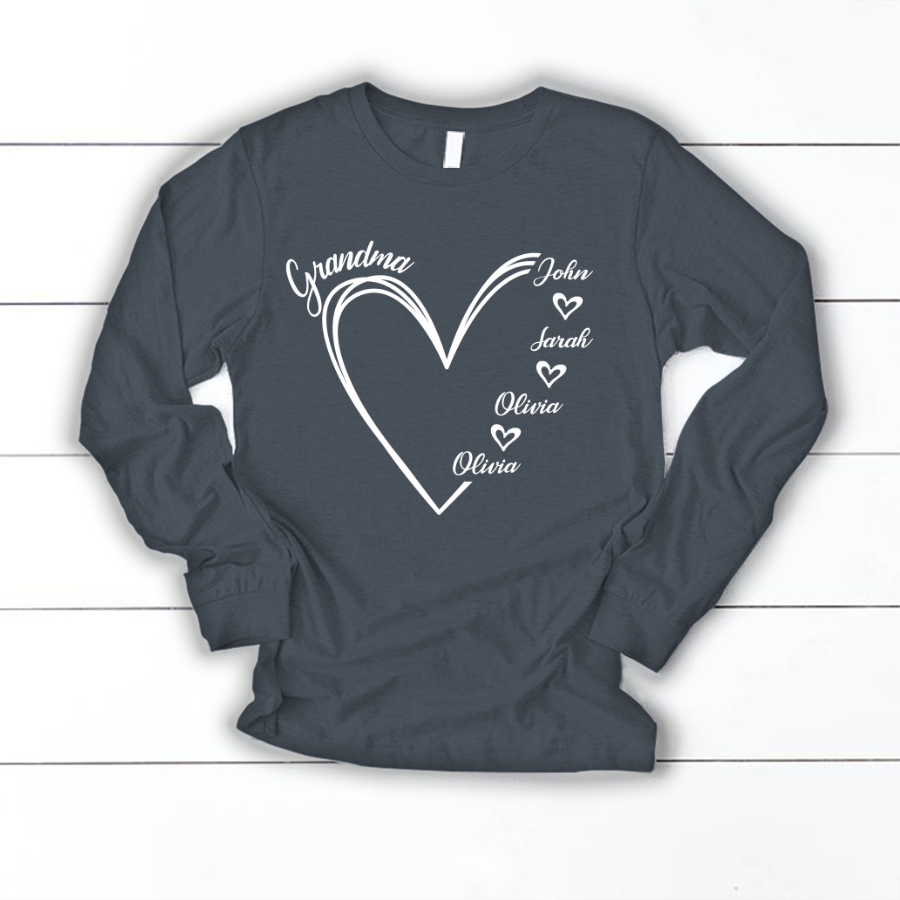 Custom Grandma shirt, Grandma Heart Shirt Longsleeve