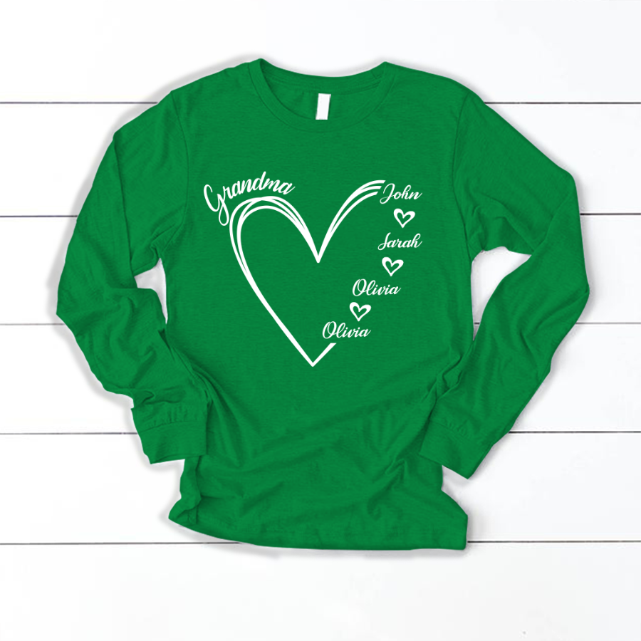 Custom Grandma shirt, Grandma Heart Shirt Longsleeve