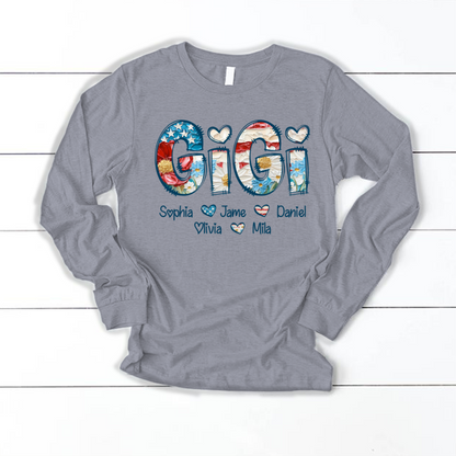 Daisy Flower America Flag Gigi And Grandkids Personalized 4th of July Gift Shirt