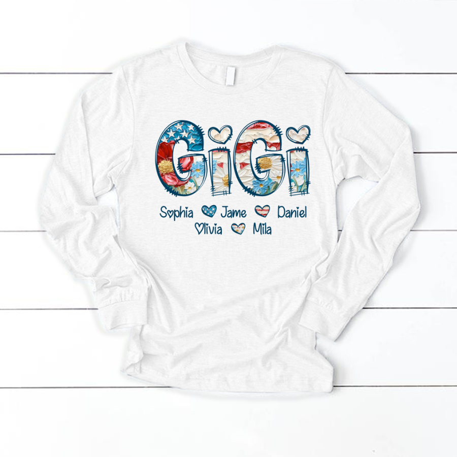 Daisy Flower America Flag Gigi And Grandkids Personalized 4th of July Gift Shirt