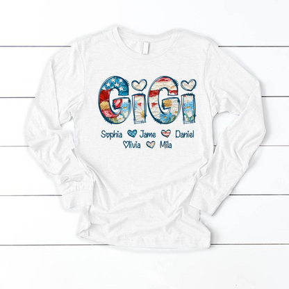 Daisy Flower America Flag Gigi And Grandkids Personalized 4th of July Gift Shirt