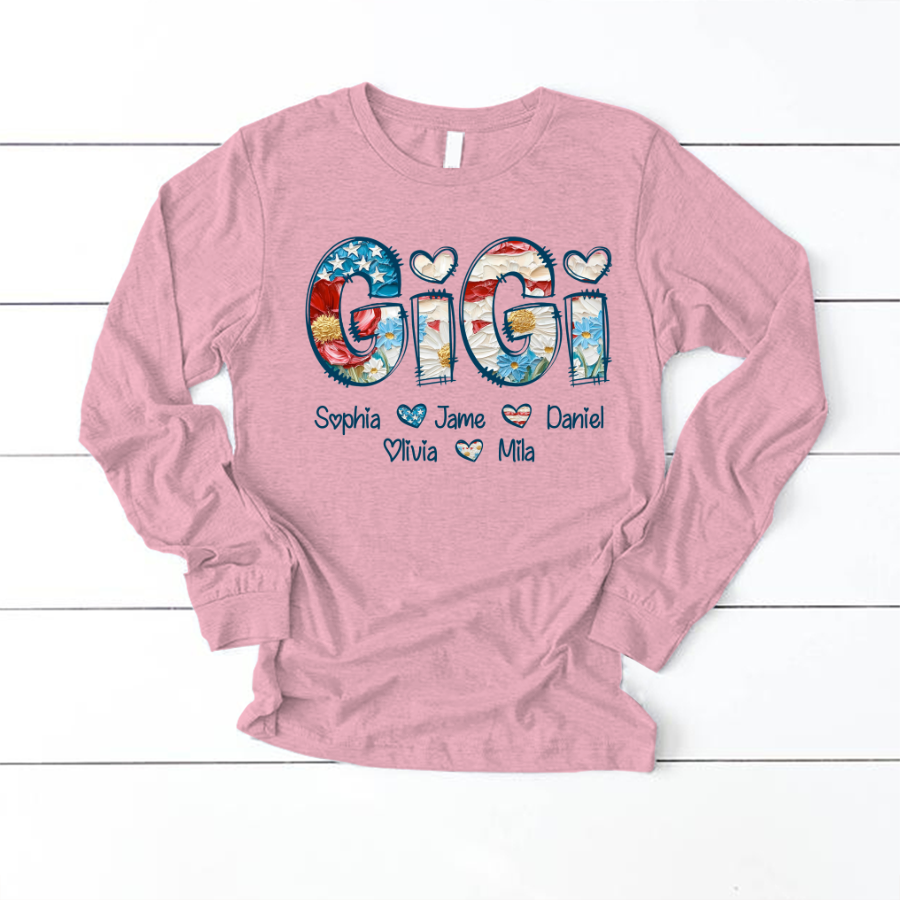 Daisy Flower America Flag Gigi And Grandkids Personalized 4th of July Gift Shirt