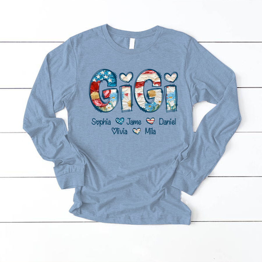 Daisy Flower America Flag Gigi And Grandkids Personalized 4th of July Gift Shirt