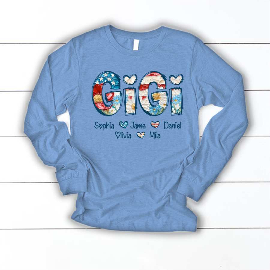 Daisy Flower America Flag Gigi And Grandkids Personalized 4th of July Gift Shirt