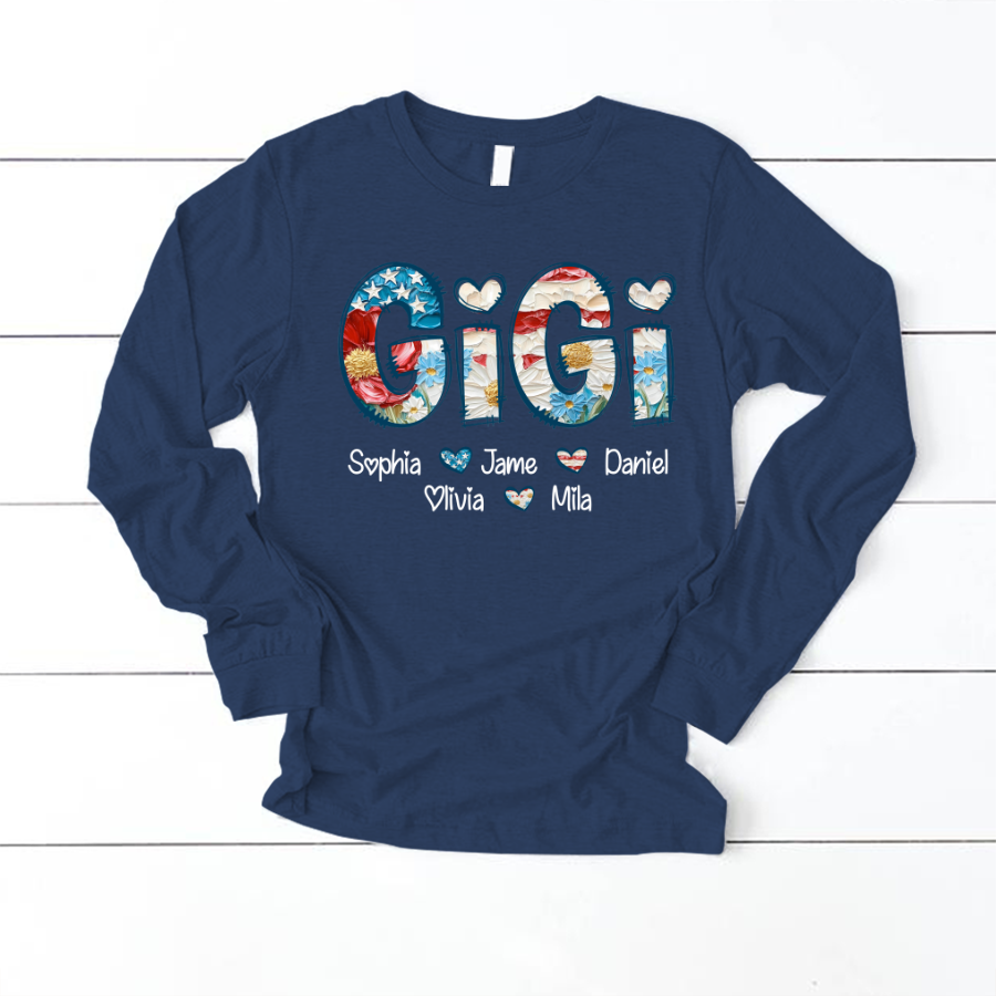 Daisy Flower America Flag Gigi And Grandkids Personalized 4th of July Gift Shirt