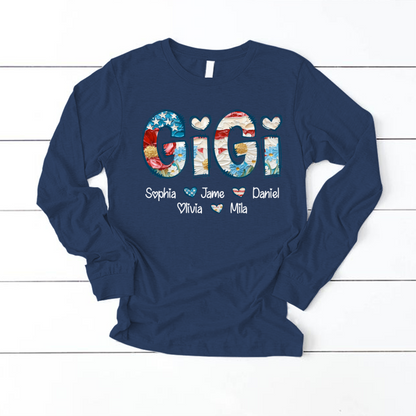 Daisy Flower America Flag Gigi And Grandkids Personalized 4th of July Gift Shirt