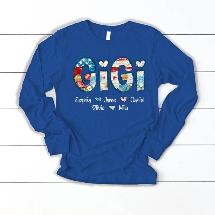 Daisy Flower America Flag Gigi And Grandkids Personalized 4th of July Gift Shirt