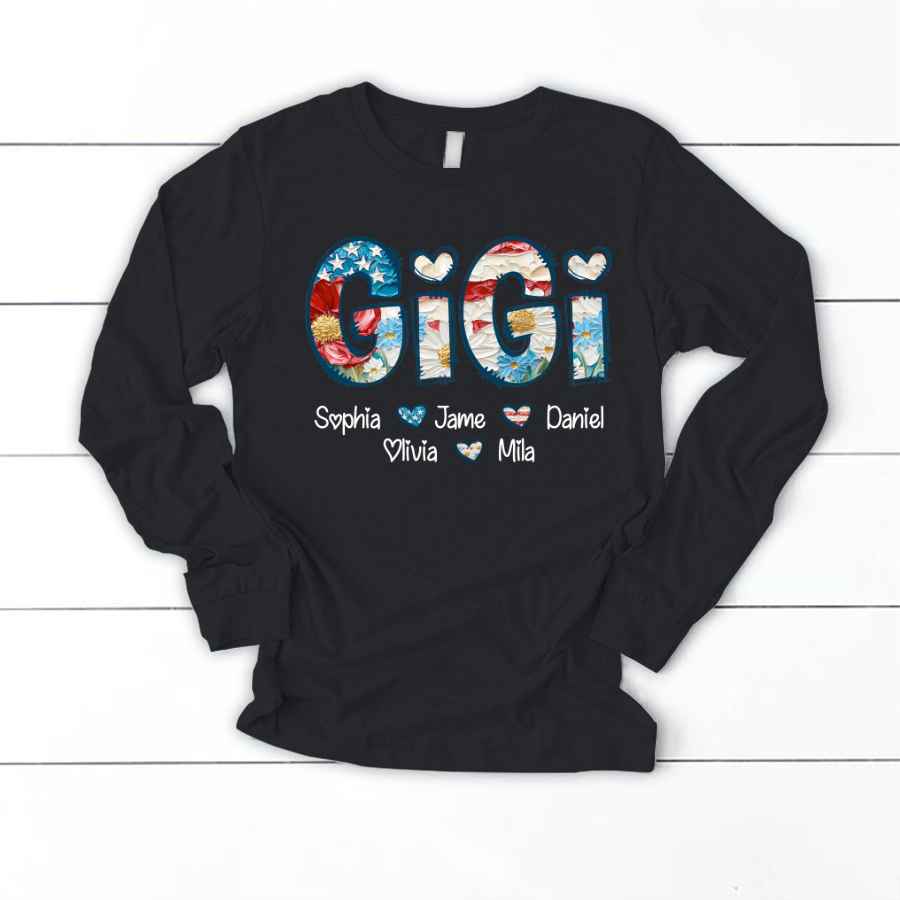 Daisy Flower America Flag Gigi And Grandkids Personalized 4th of July Gift Shirt
