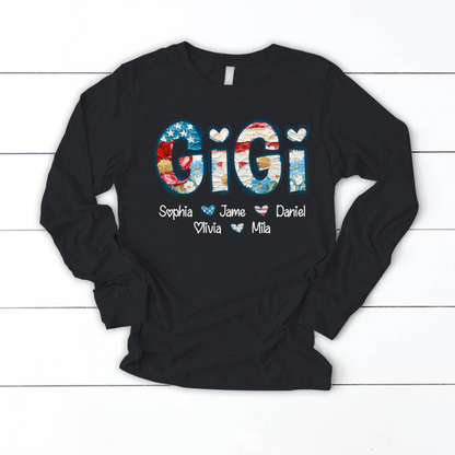 Daisy Flower America Flag Gigi And Grandkids Personalized 4th of July Gift Shirt