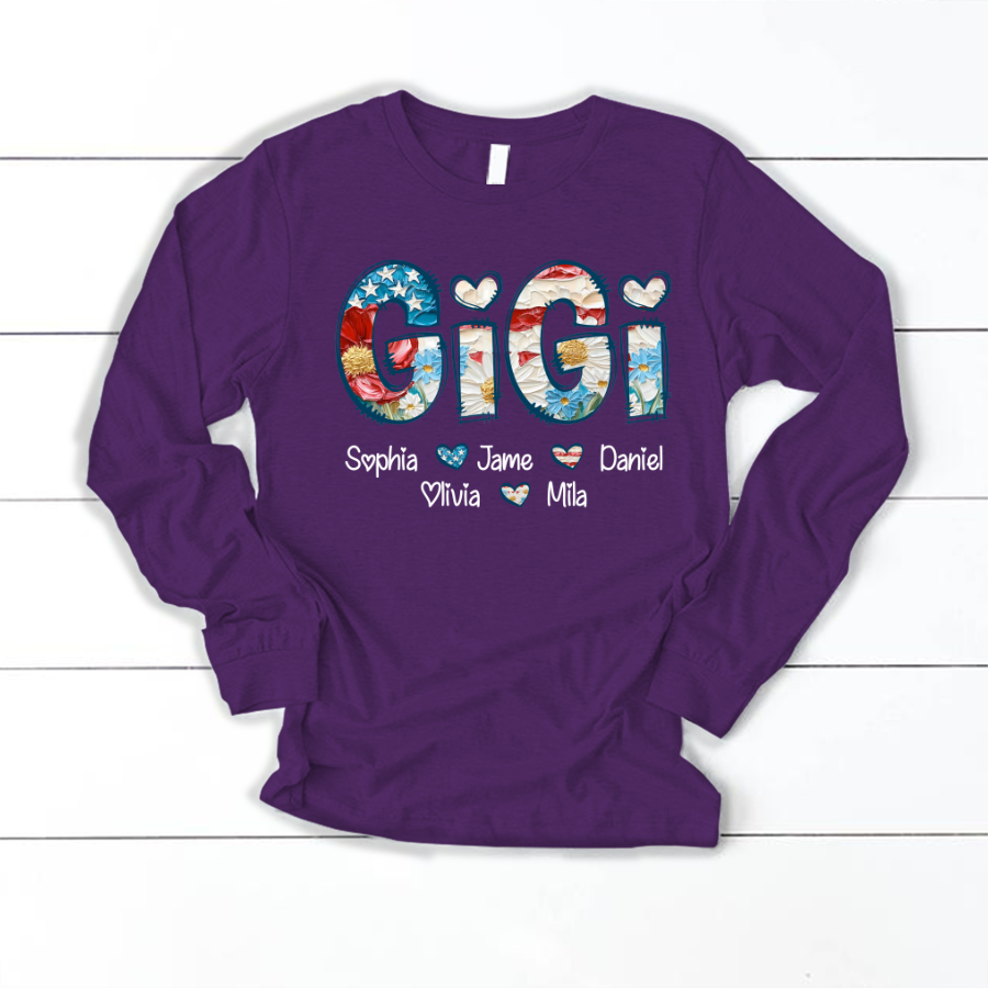Daisy Flower America Flag Gigi And Grandkids Personalized 4th of July Gift Shirt