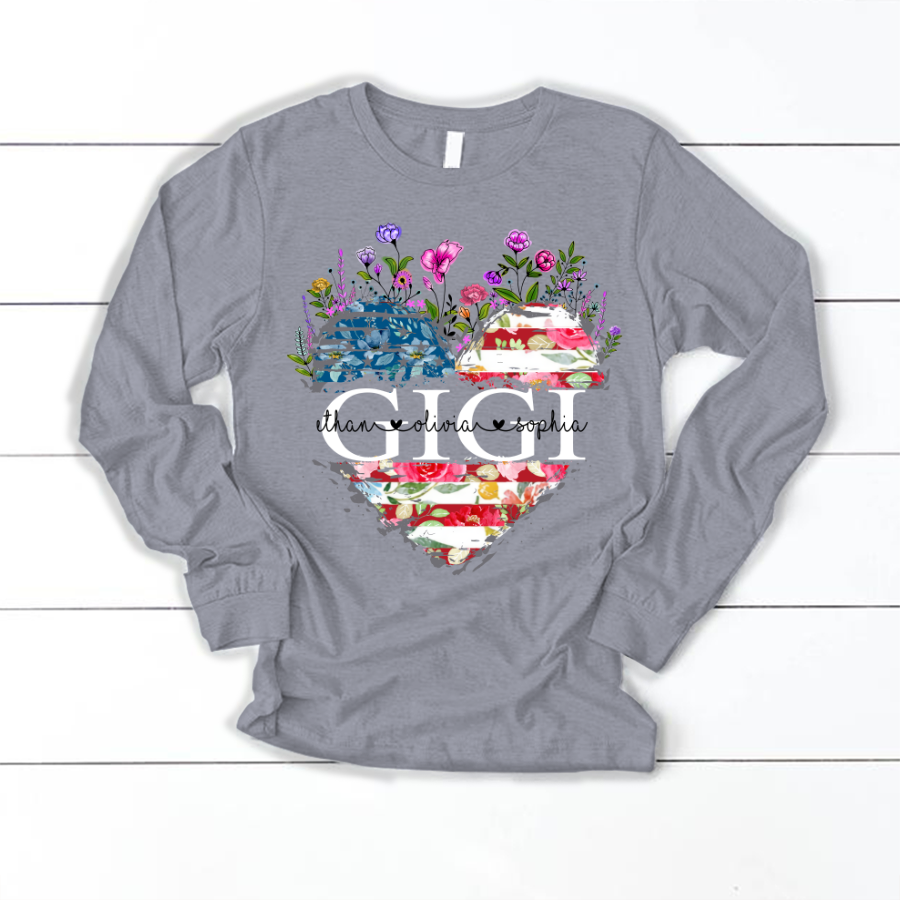 Gigi And Grandkids Heart American Flag Longsleeve