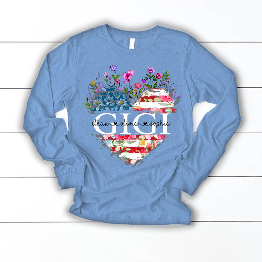 Gigi And Grandkids Heart American Flag Longsleeve