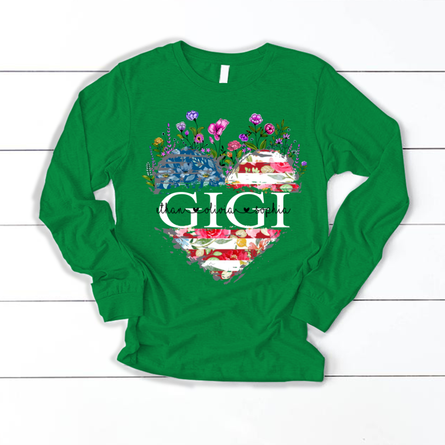 Gigi And Grandkids Heart American Flag Longsleeve