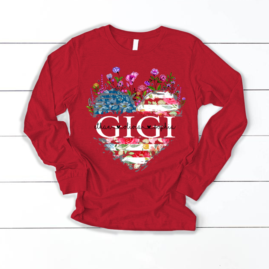 Gigi And Grandkids Heart American Flag Longsleeve