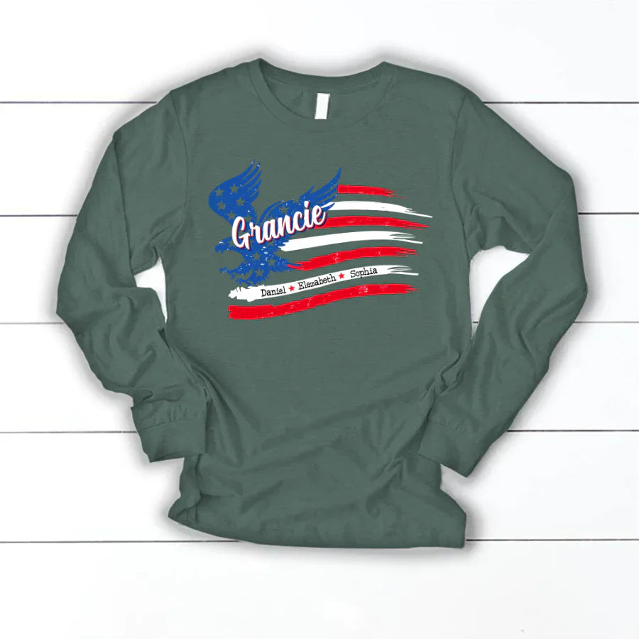 Grancie With Grandkids Names 4th Of July CTL94 Longsleeve