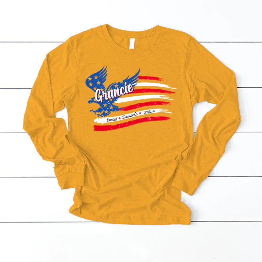 Grancie With Grandkids Names 4th Of July CTL94 Longsleeve