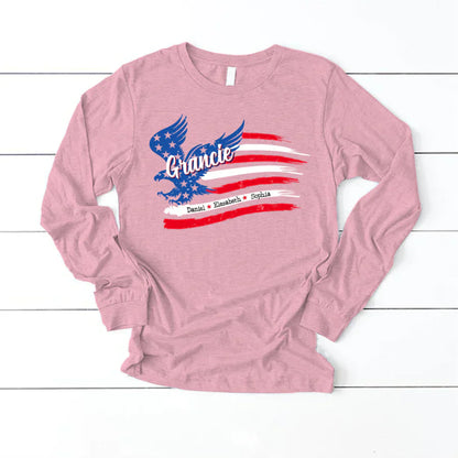 Grancie With Grandkids Names 4th Of July CTL94 Longsleeve