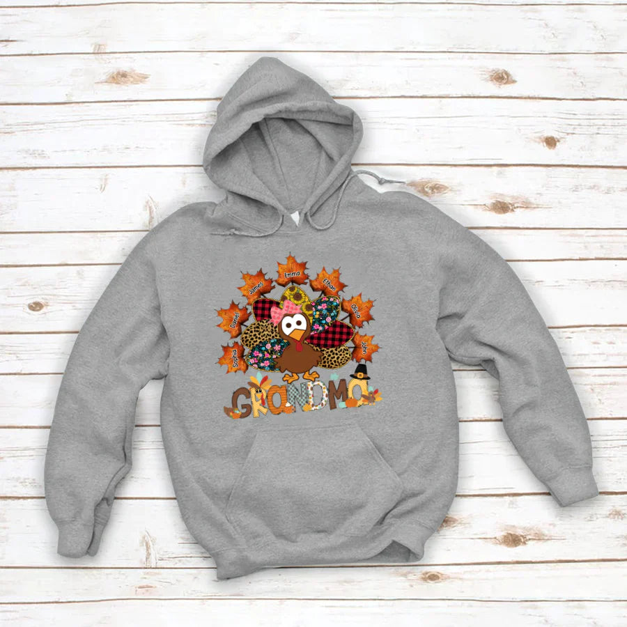 Grandma And Grandkids Thanksgiving Autumn Turkey Hoodie
