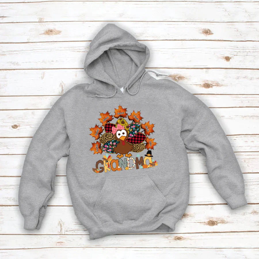 Grandma And Grandkids Thanksgiving Autumn Turkey Hoodie
