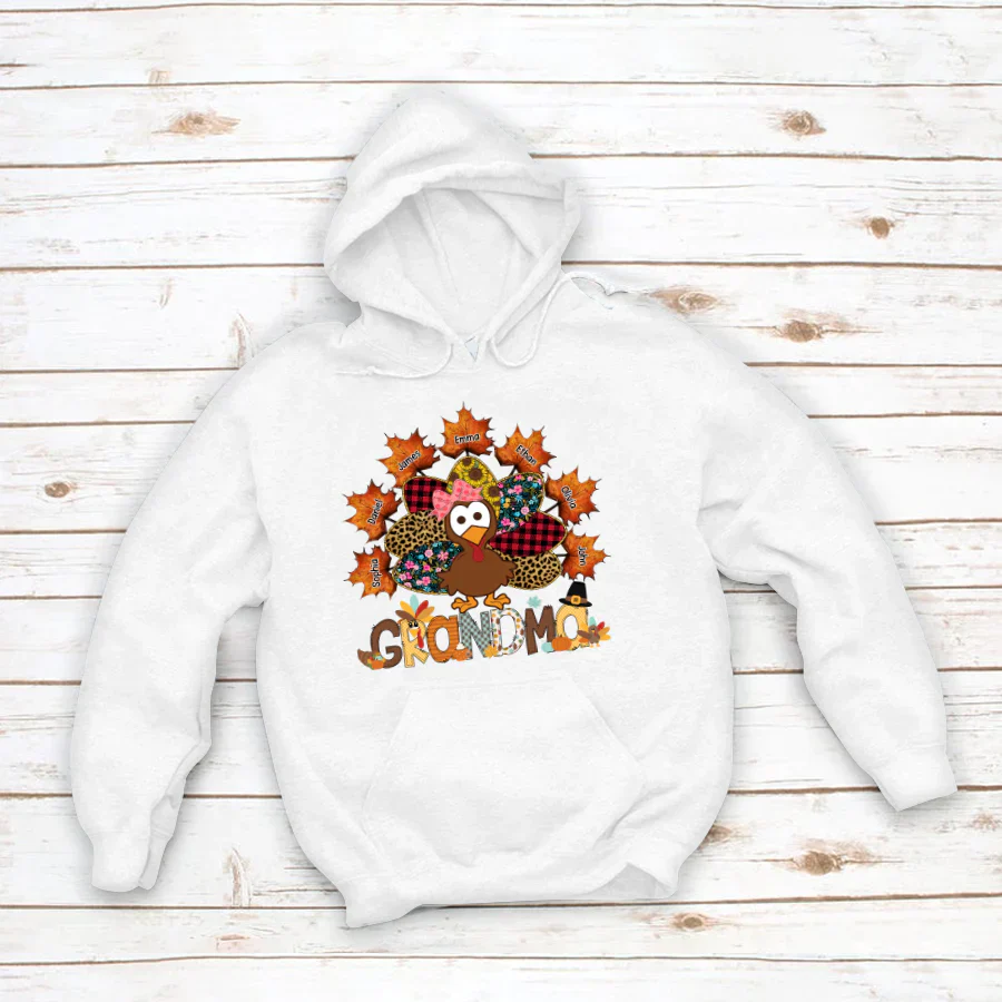 Grandma And Grandkids Thanksgiving Autumn Turkey Hoodie