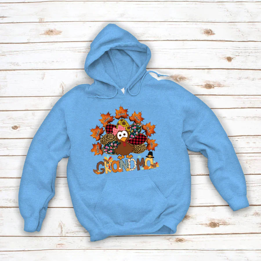 Grandma And Grandkids Thanksgiving Autumn Turkey Hoodie