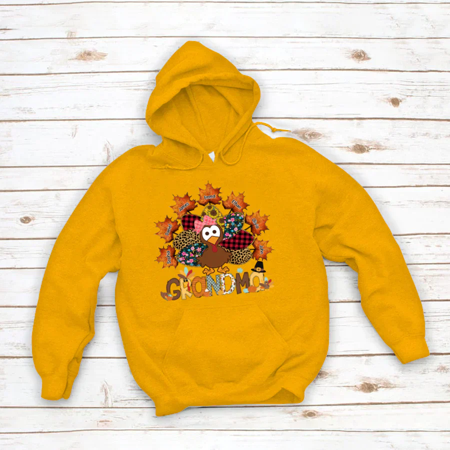 Grandma And Grandkids Thanksgiving Autumn Turkey Hoodie