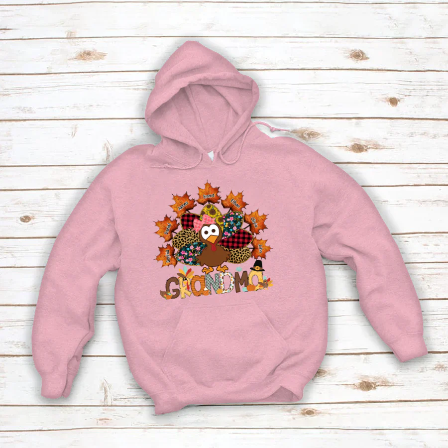 Grandma And Grandkids Thanksgiving Autumn Turkey Hoodie