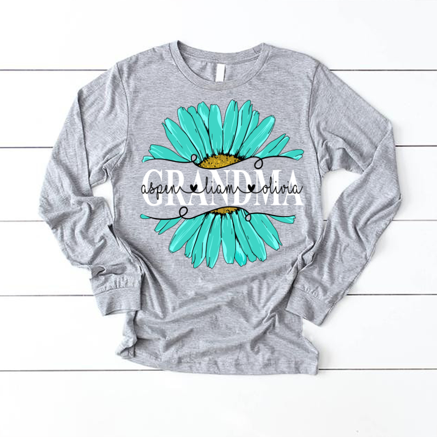 Grandma Flower Daisy Turquoise  And Grandkids Mother's Day Longsleeve