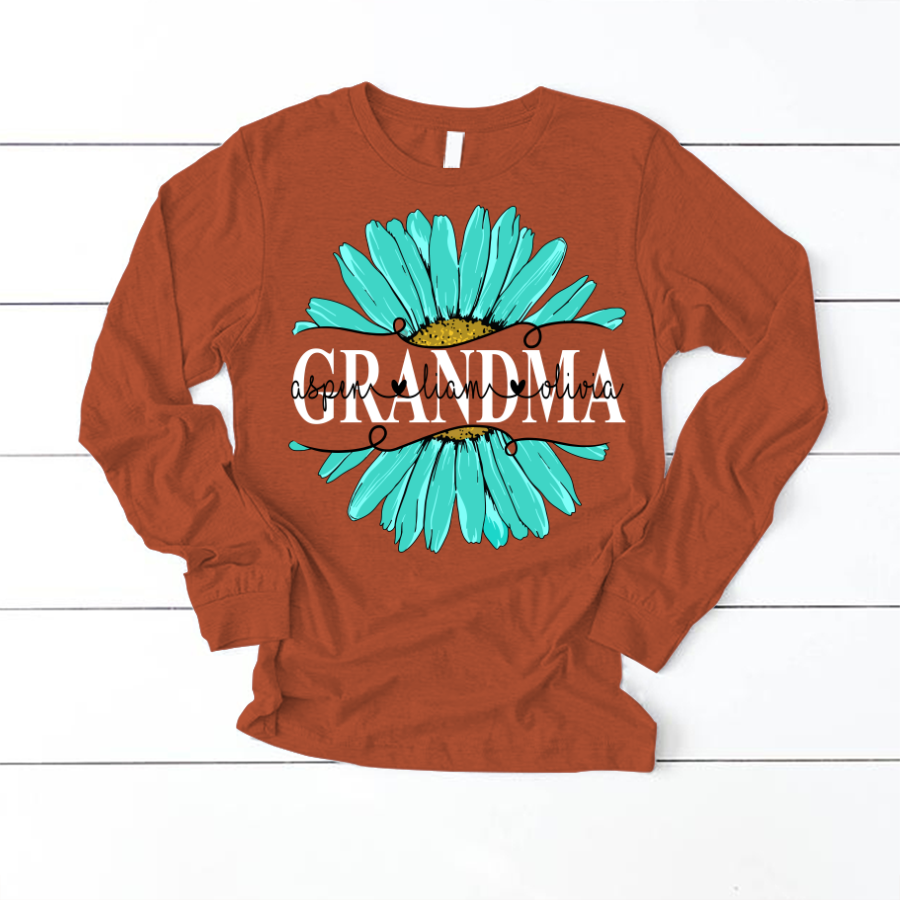 Grandma Flower Daisy Turquoise  And Grandkids Mother's Day Longsleeve