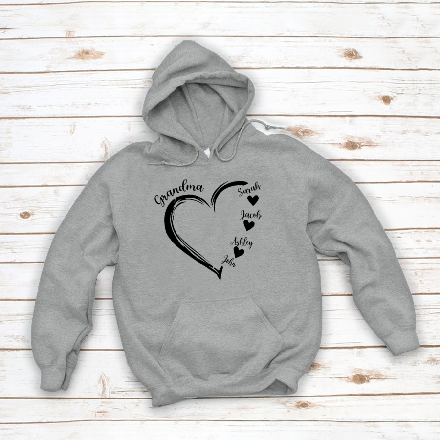 Grandma and Grandkids Heart , Grandma Heart Shirt, Custom Nana Shirt, Grandma and Grand Kids Hoodie