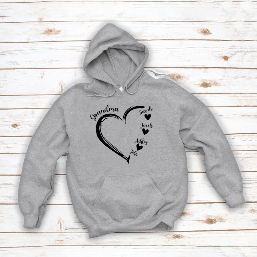 Grandma and Grandkids Heart , Grandma Heart Shirt, Custom Nana Shirt, Grandma and Grand Kids Hoodie