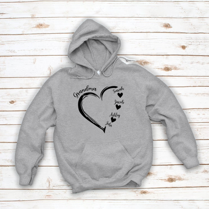 Grandma and Grandkids Heart , Grandma Heart Shirt, Custom Nana Shirt, Grandma and Grand Kids Hoodie