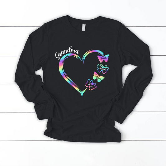 Grandma and Grandkids Hearts Rainbow Butterfly Longsleeve