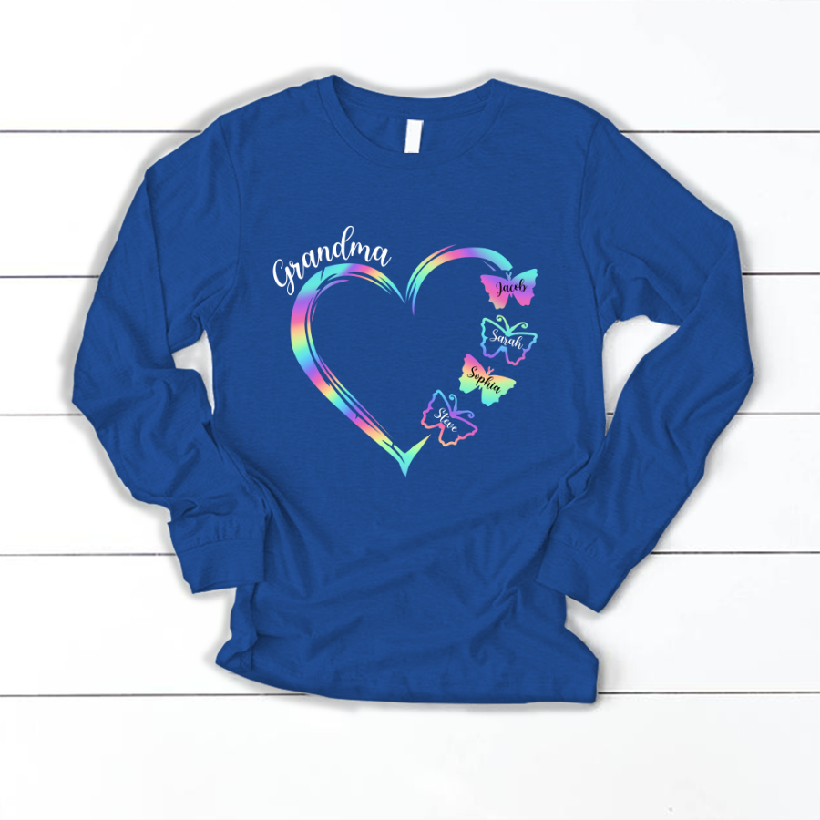 Grandma and Grandkids Hearts Rainbow Butterfly Longsleeve