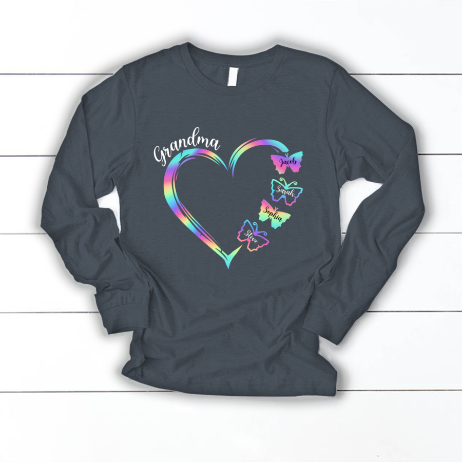 Grandma and Grandkids Hearts Rainbow Butterfly Longsleeve